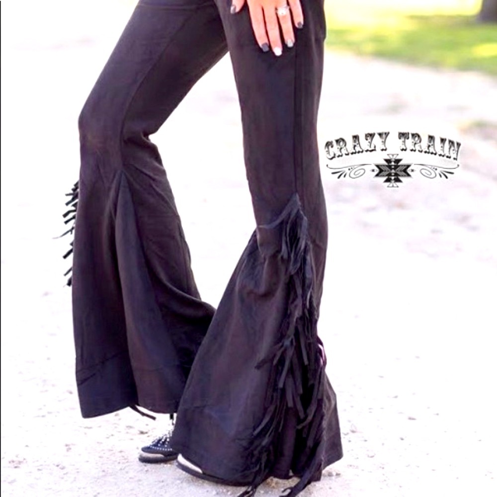 CT Black Flare Fringe pants with elastic waist